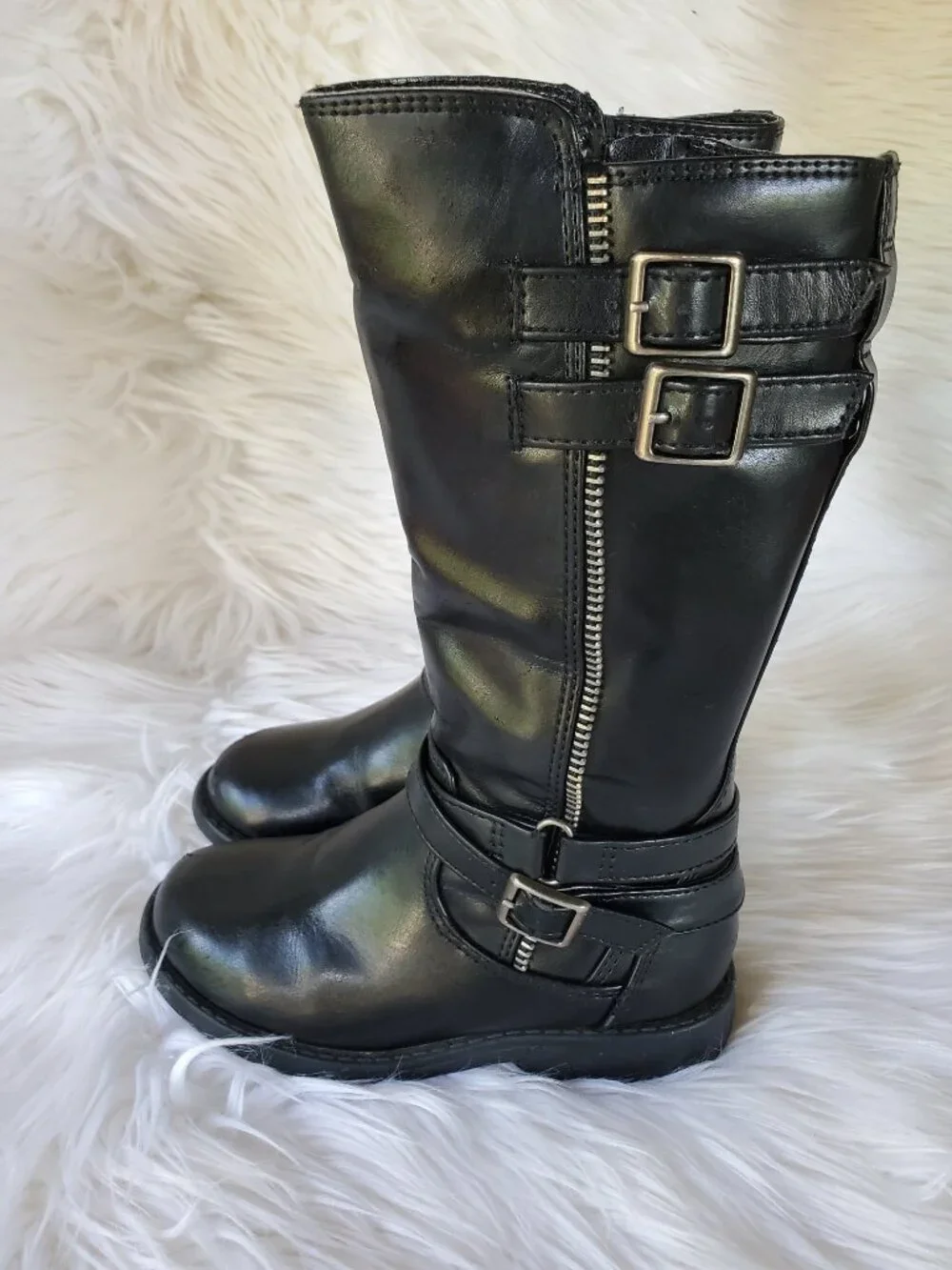 Dream Paris Black Girl's Mid Calf Moto Decorative Buckle Straps Boots SZ 10
